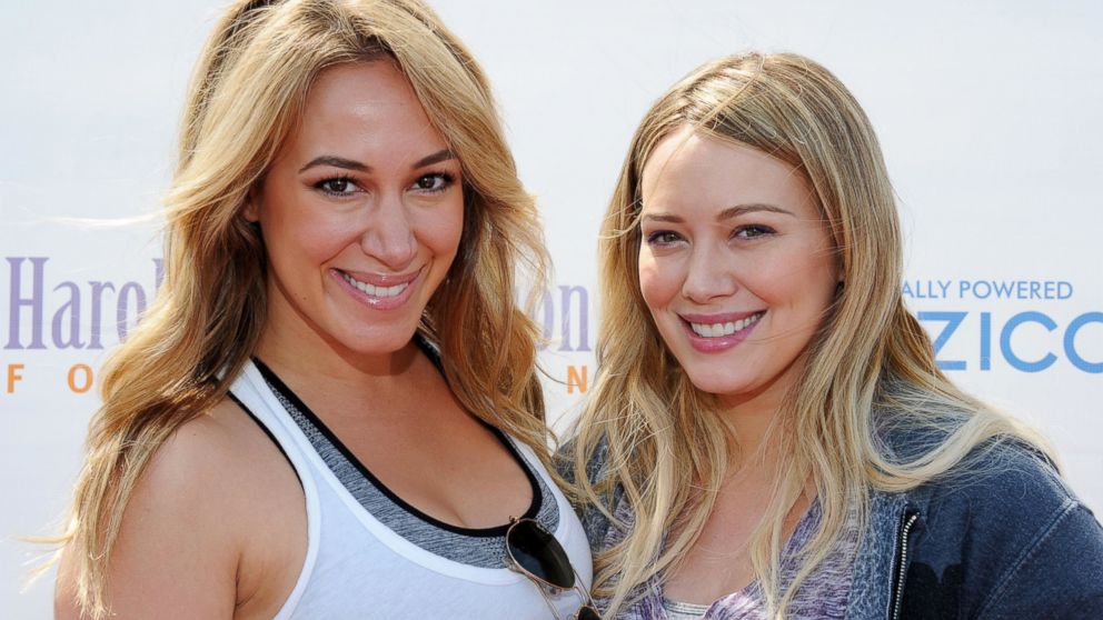 Haylie Duff and Hilary Duff arrive at The Harold Robinson Foundation's 2012 Pedal On The Pier Fundraiser at the Santa Monica Pier, June 3, 2012, in Santa Monica, Calif.