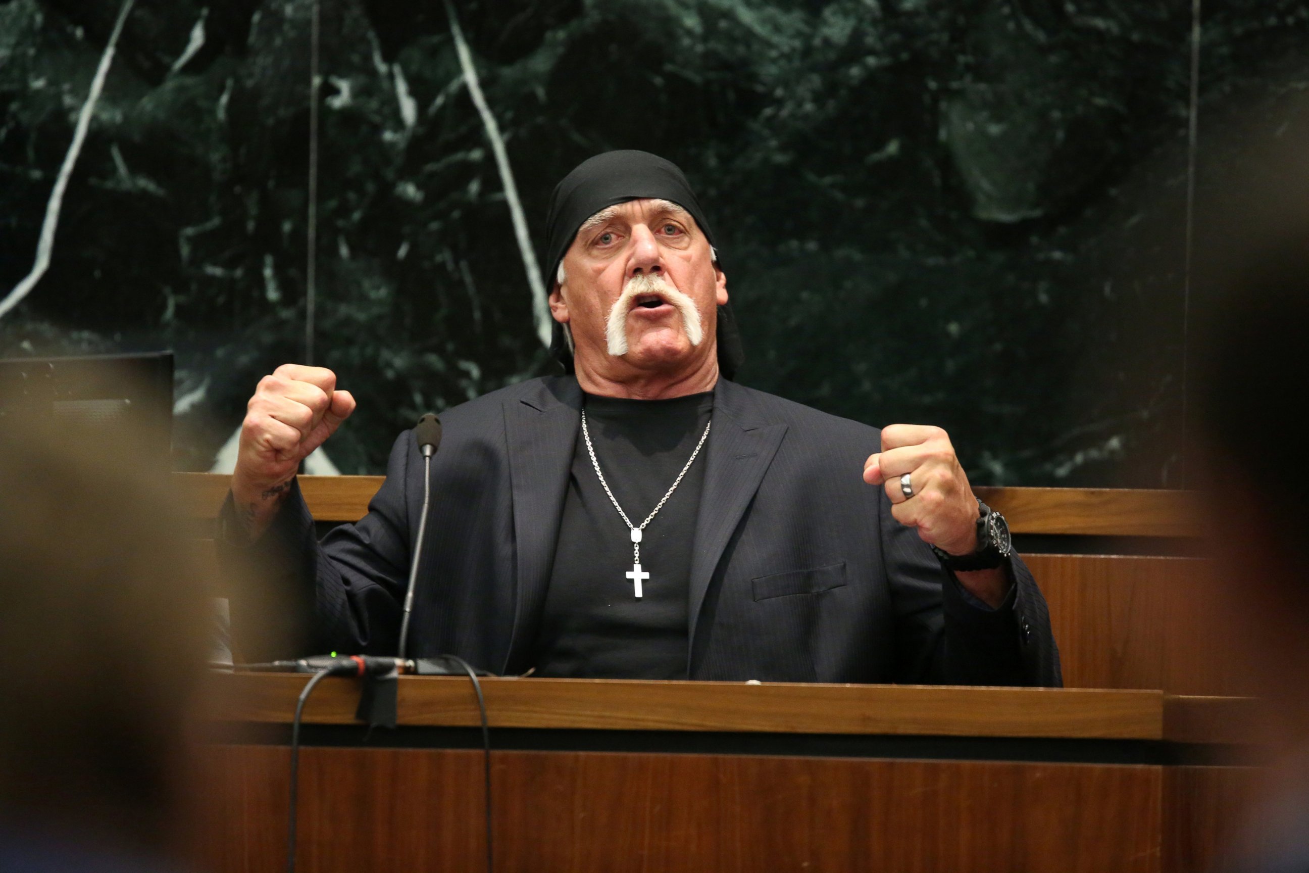 PHOTO: Terry Bollea, aka Hulk Hogan, testifies in court during his trial against Gawker Media at the Pinellas County Courthouse, March 8, 2016 in St Petersburg, Fla. 