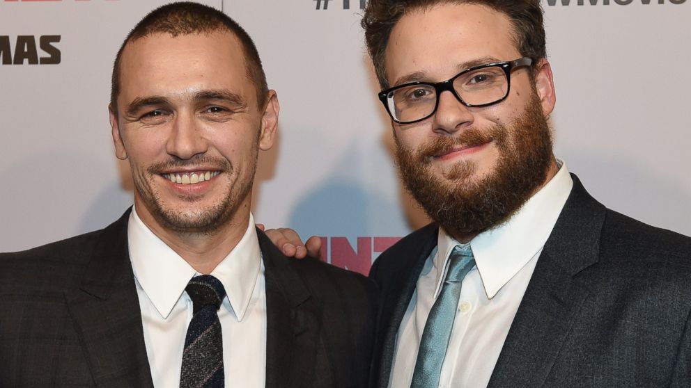 James Franco and Seth Rogen arrive for the premiere of the film "The Interview" at The Theatre at Ace Hotel in Los Angeles on Dec. 11, 2014.  