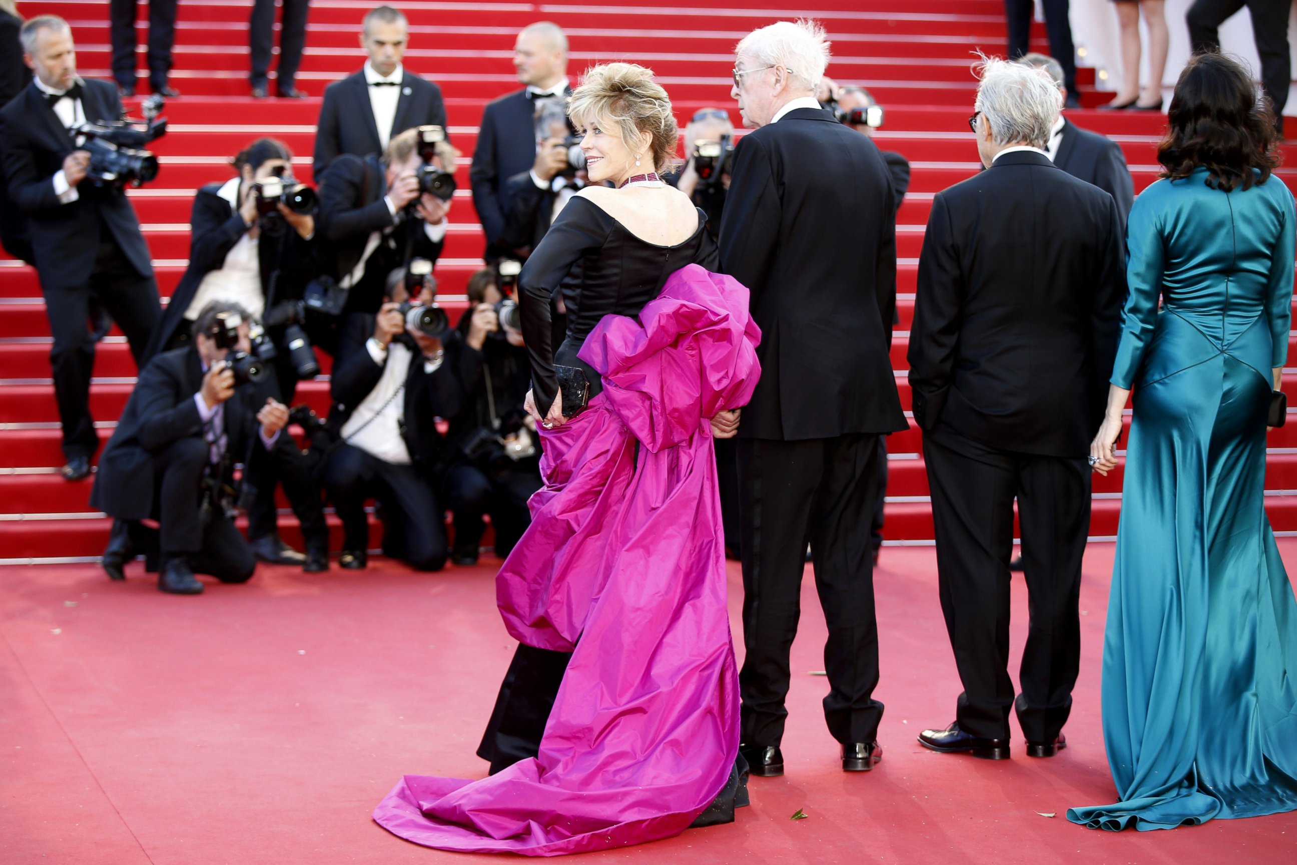 PHOTO: Jane Fonda, left, poses as she arrives for the screening of the film "Youth" at the 68th Cannes Film Festival in Cannes, France, on May 20, 2015.