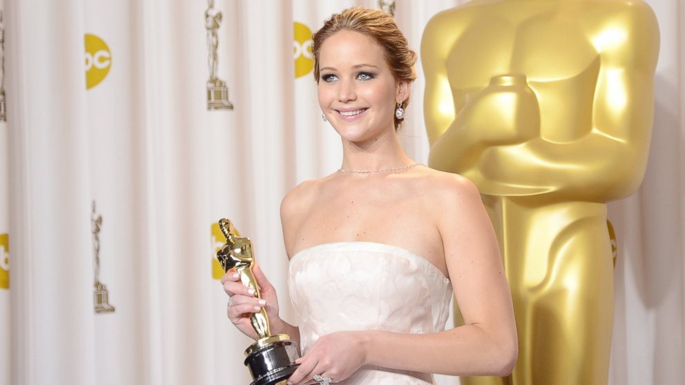 Jennifer Lawrence, winner of the Best Actress award for "Silver Linings Playbook," poses during the Oscars on Feb. 24, 2013 in Hollywood, Calif.