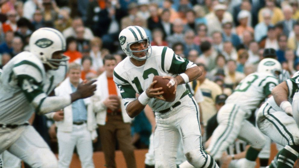 PHOTO: Joe Namath of the New York Jets drops back to pass against the Baltimore Colts during Super Bowl III at the Orange Bowl on Jan. 12, 1969 in Miami, Florida. The Jets defeated the Colts 16-7. 