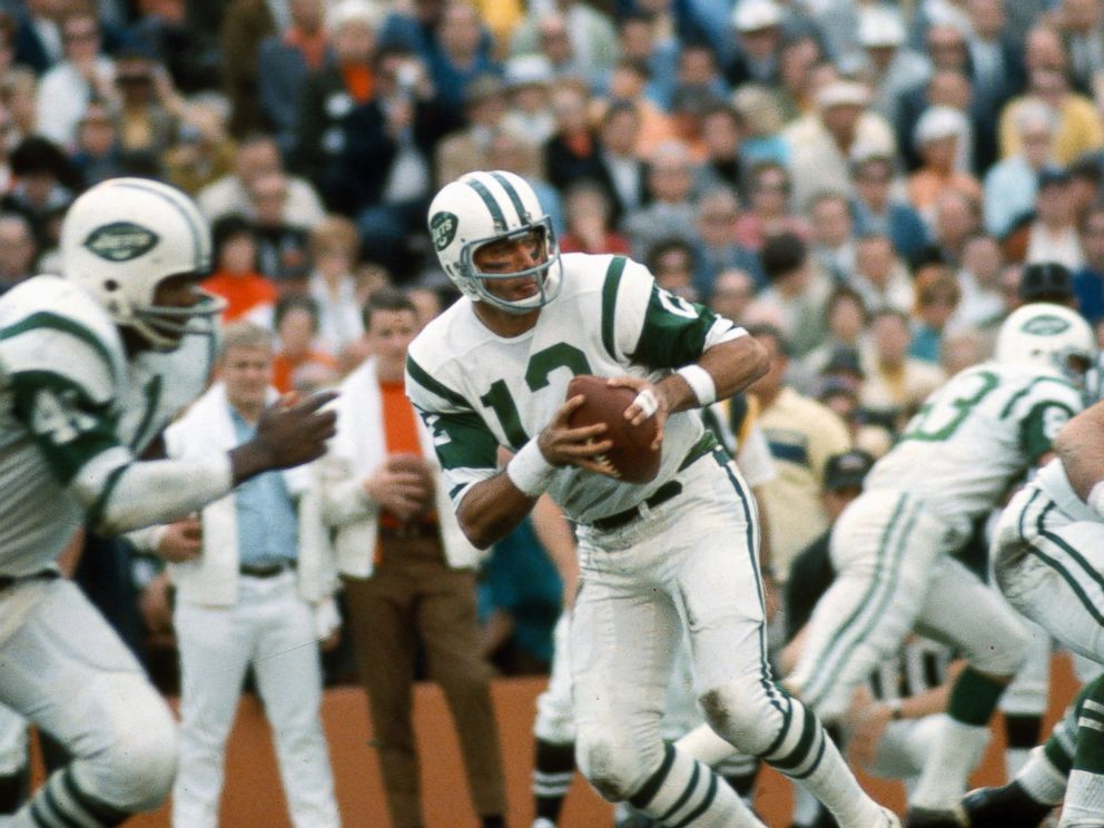 PHOTO: Joe Namath of the New York Jets drops back to pass against the Baltimore Colts during Super Bowl III at the Orange Bowl on Jan. 12, 1969 in Miami, Florida. The Jets defeated the Colts 16-7.