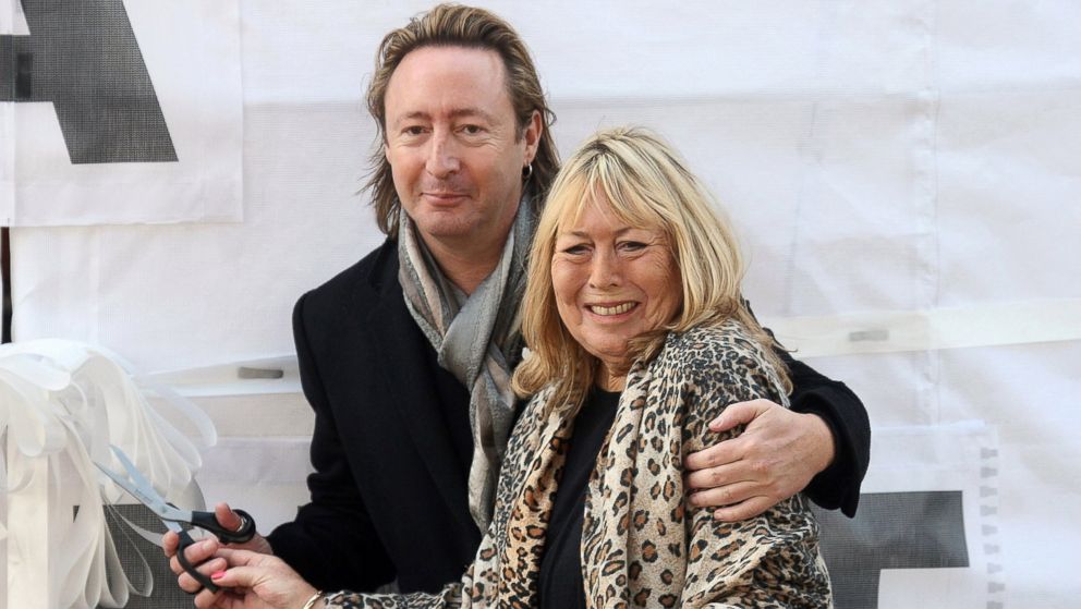 PHOTO: Julian Lennon and Cynthia Lennon, the son and first wife of John Lennon, attend the unveiling of the John Lennon monument 'Peace & Harmony' at Chavasse Park, Oct. 9, 2010, in Liverpool, England.