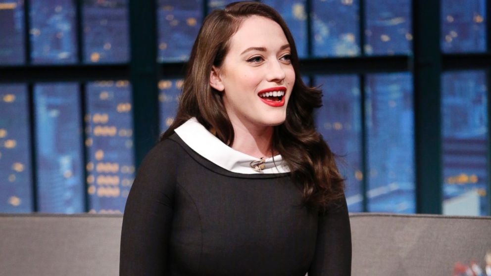 Kat Dennings is pictured during an interview on "Late Night with Seth Meyers" on April 7, 2015.