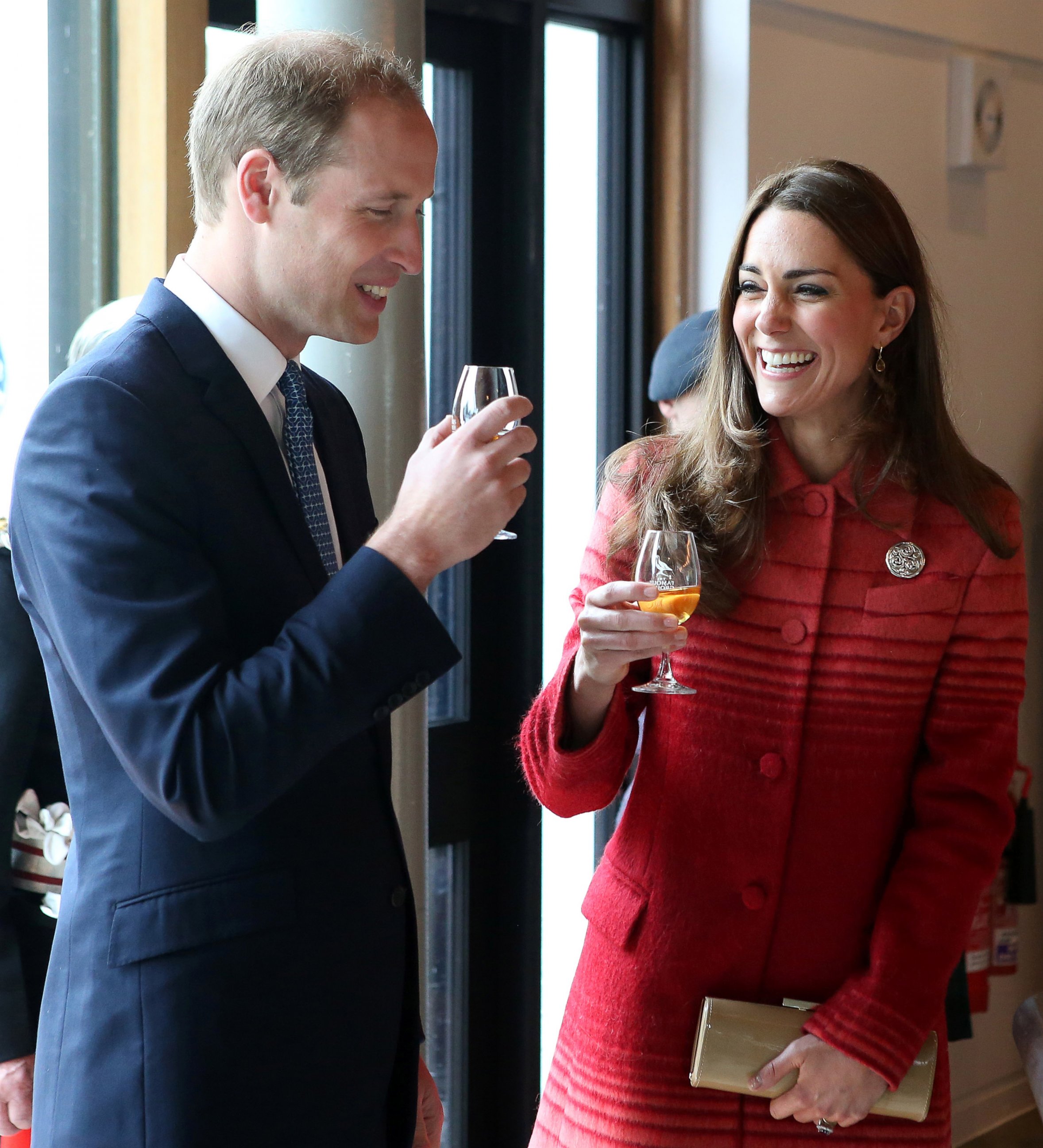 PHOTO: Catherine, Duchess of Cambridge and Prince William, Duke of Cambridge taste whisky during a tour of The Famous Grouse Distillery on May 29, 2014 in Crieff, Scotland.