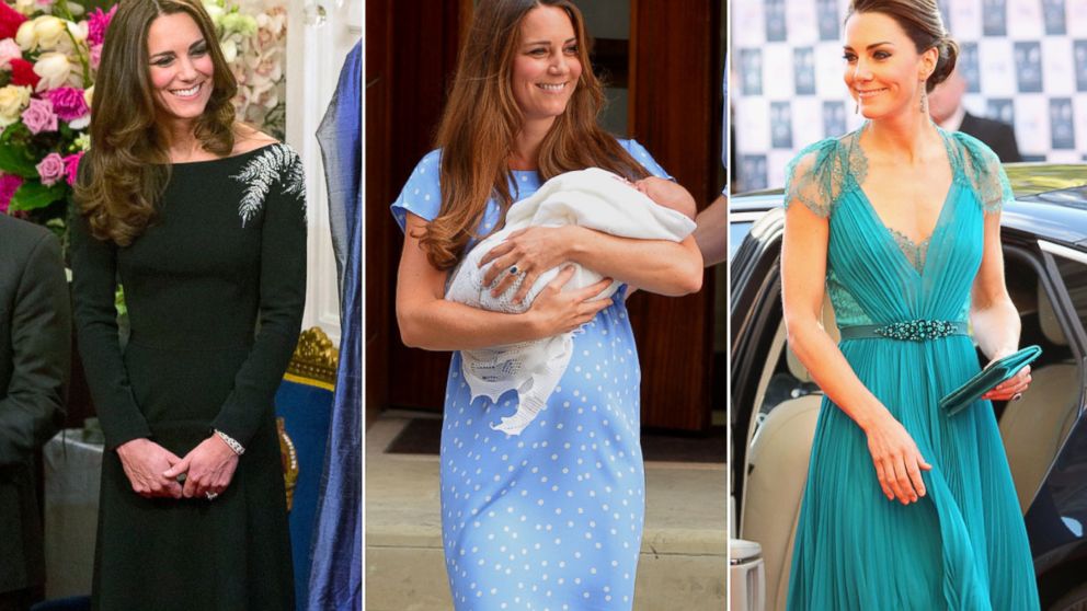 From left, Kate Middleton pictured April 10, 2014 in Wellington, New Zealand, July 23, 2013 in London, and May 11, 2012 in London.