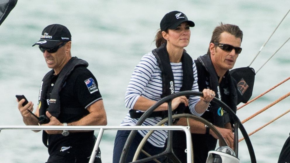PHOTO: Kate Middleton races the New Zealand's Americas Cup Team yacht during their visit to Auckland Harbour in this, April 11, 2014, file photo in Auckland, New Zealand. 