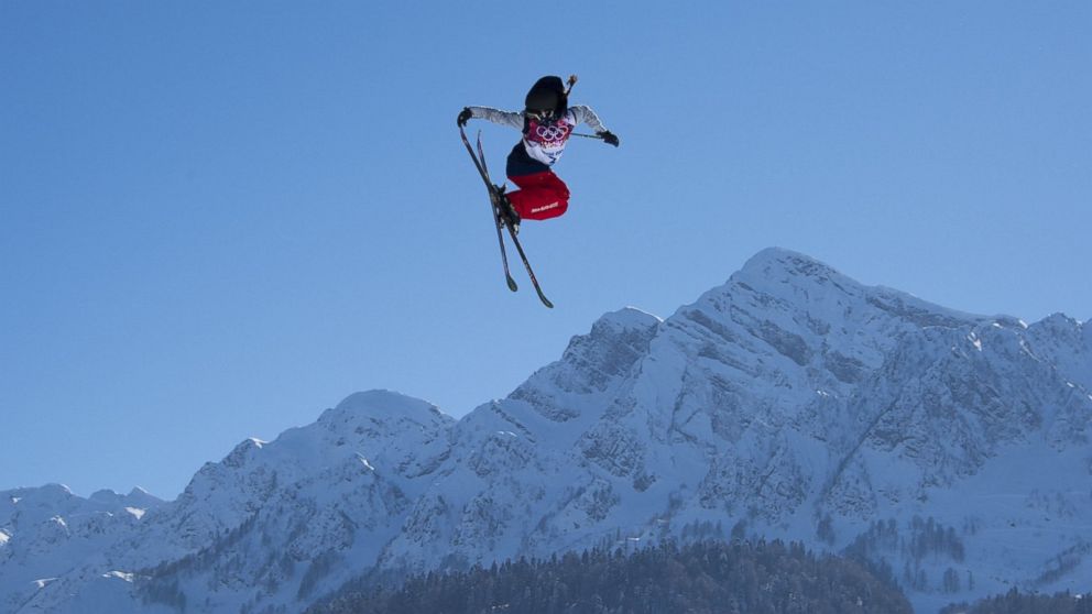 U.S. Olympic freestyle skier Keri Herman flies off the final jump during the ladies' ski slopestyle training on Feb. 5, 2014 in Sochi, Russia. 