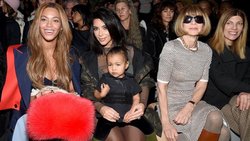 Beyonce, Kim Kardashian with daughter North and Anna Wintour attend the adidas Originals x Kanye West YEEZY SEASON 1 fashion show during New York Fashion Week Fall 2015 at Skylight Clarkson Sq., Feb. 12, 2015, in New York.