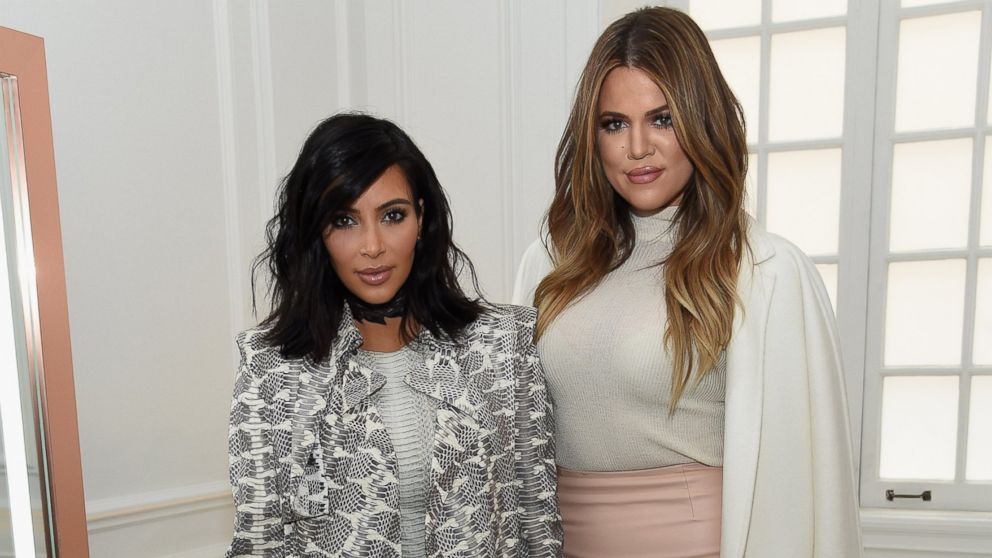 Kim Kardashian West, left, Khloe Kardashian and Farouk Systems, Inc. celebrate the launch of Kardashian Beauty at Academy Mansion on Feb. 10, 2015 in New York City.
