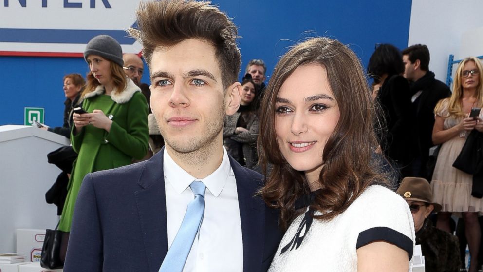 James Righton, left, and Keira Knightley, right, are pictured on March 4, 2014 in Paris, France. 