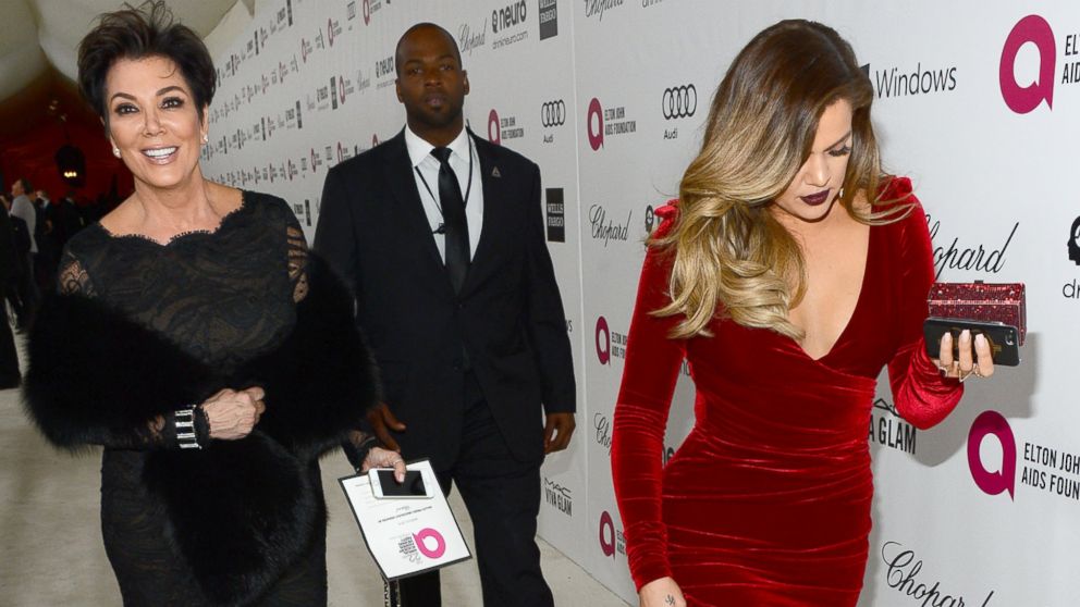From left, Kris Jenner and Khloe Kardashian attend the 22nd Annual Elton John AIDS Foundation's Oscar Viewing Party in Los Angeles, March 2, 2014.