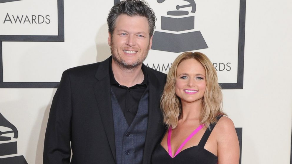 Blake Shelton, left, and Miranda Lambert, right, are pictured on Feb. 8, 2015 in Los Angeles.