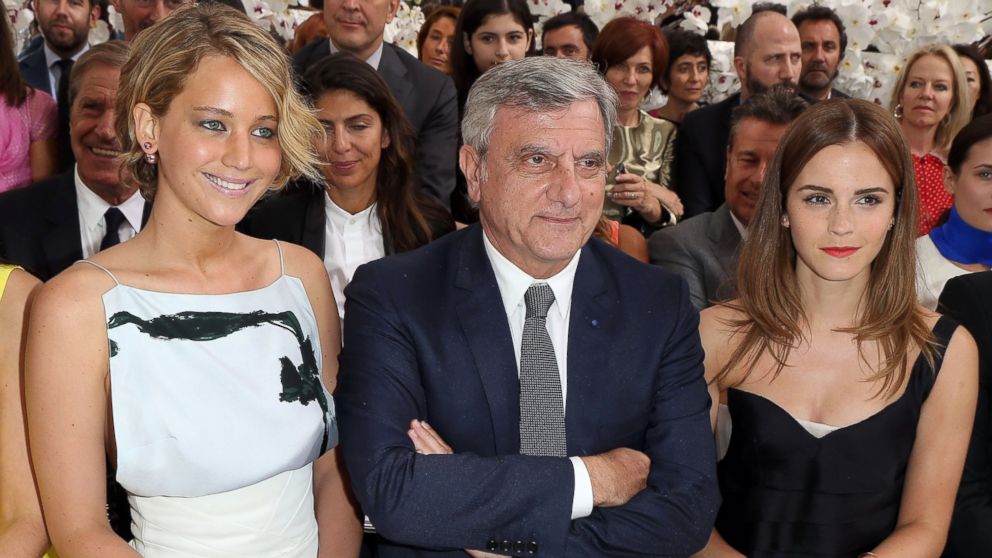 Jennifer Lawrence, Sidney Toledano and Emma Watson attend the Christian Dior show as part of Paris Fashion Week - Haute Couture Fall/Winter 2014-2015 at Muse Rodin, July 7, 2014, in Paris.