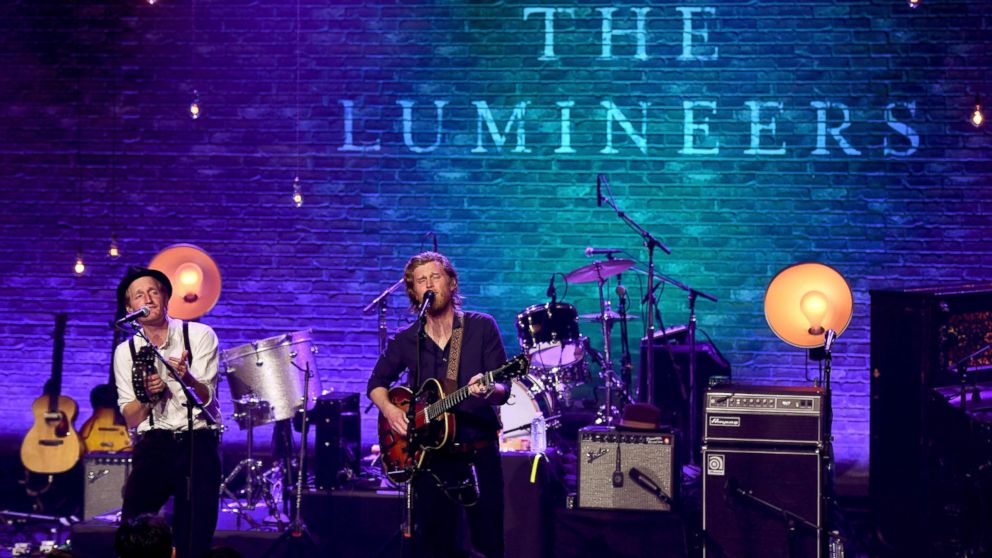 Musicians Jeremiah Fraites, left, and Wesley Schultz of The Lumineers perform at the iHeartRadio Theater Los Angeles, March 3, 2016, in Burbank, Calif.