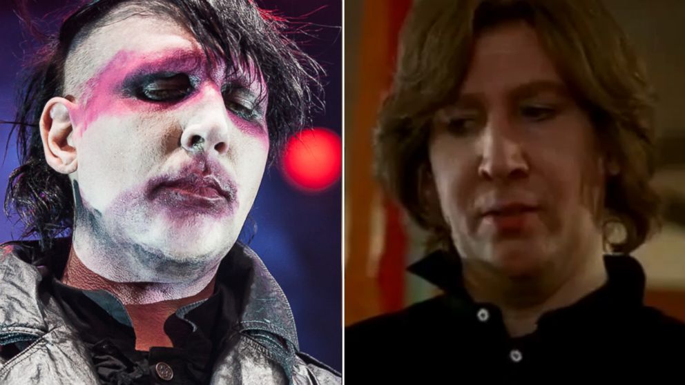 At left, Marilyn Manson performs in West Hollywood, Calif., Aug. 18, 2012. At right, as he appears in an episode from season four of HBO's "Eastbound & Down."