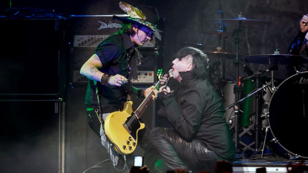 PHOTO: Johnny Depp and Marilyn Manson perform at the 4th Annual Revolver Golden God Awards at Club Nokia, April 11, 2012, in Los Angeles.