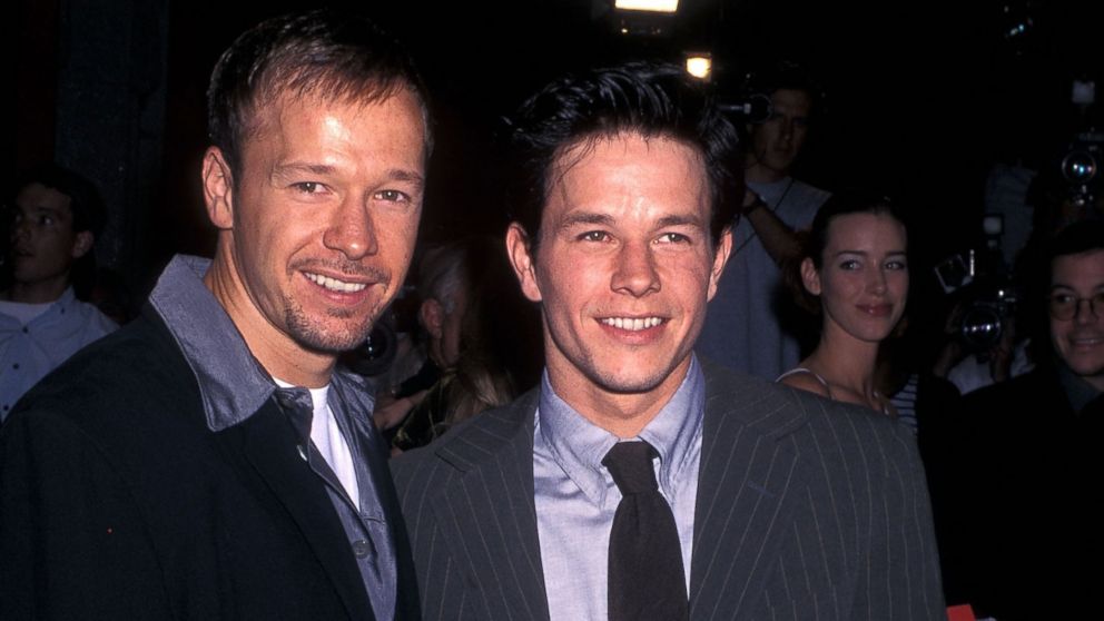 Donnie Wahlberg, left, and Mark Wahlberg, right, are pictured on Oct. 15, 1997 at Mann's Chinese Theatre in Hollywood, Calif.