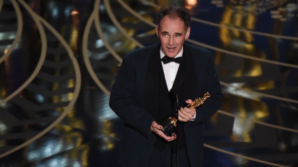 PHOTO: Mark Rylance accepts his award for Best Supporting Actor in Bridge of Spies on stage at the 88th Academy Awards, Feb. 28, 2016, in Hollywood, California.