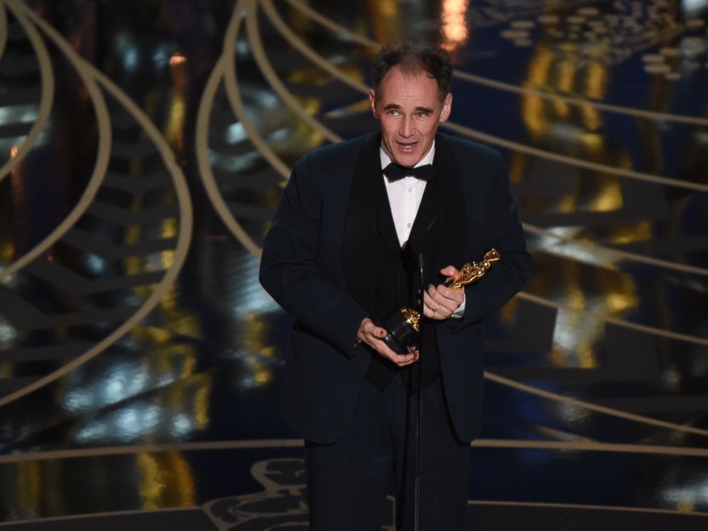 PHOTO: Mark Rylance accepts his award for Best Supporting Actor in Bridge of Spies on stage at the 88th Academy Awards, Feb. 28, 2016, in Hollywood, California.