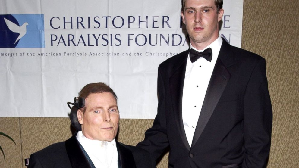 PHOTO: Christopher Reeve and son Matthew Reeve during "Magical Birthday Bash" to Benefit The Christopher Reeve Paralysis Foundation at Marriott Marquis in New York, Sept. 25, 2002.