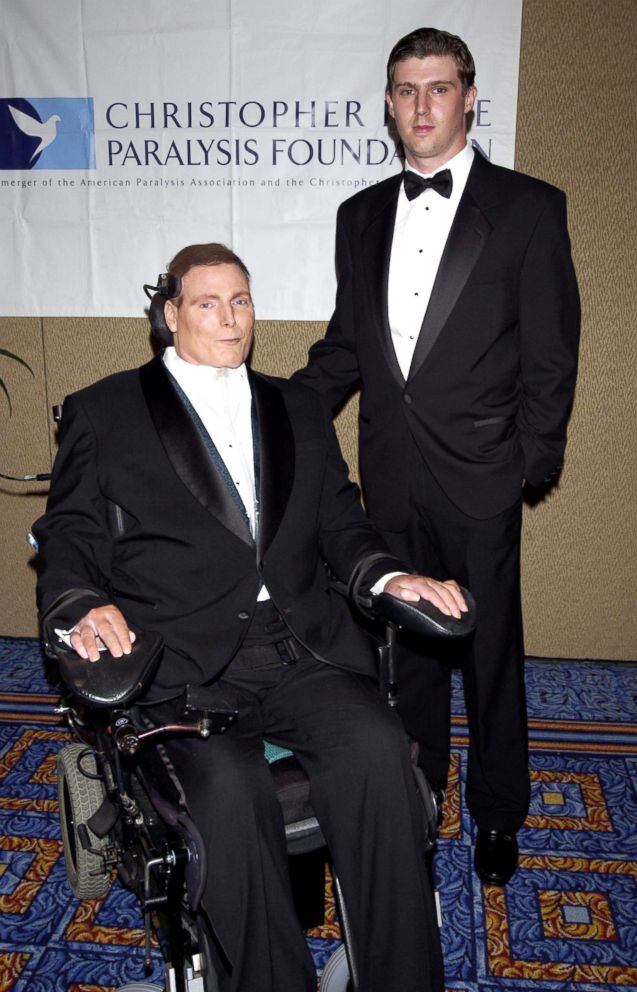 PHOTO: Christopher Reeve and son Matthew Reeve during "Magical Birthday Bash" to Benefit The Christopher Reeve Paralysis Foundation at Marriott Marquis in New York, Sept. 25, 2002.