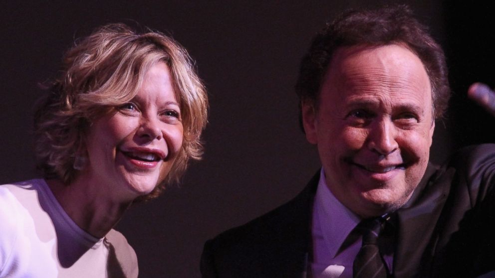Meg Ryan, left, and Billy Crystal, right, speak onstage at the 41st Annual Chaplin Award Gala at Lincoln Center April 28, 2014, in New York City.
