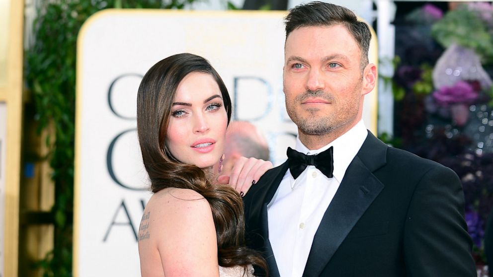 Megan Fox and Brian Austin Green arrive at the Golden Globe awards ceremony in Beverly Hills, Jan. 13, 2013.