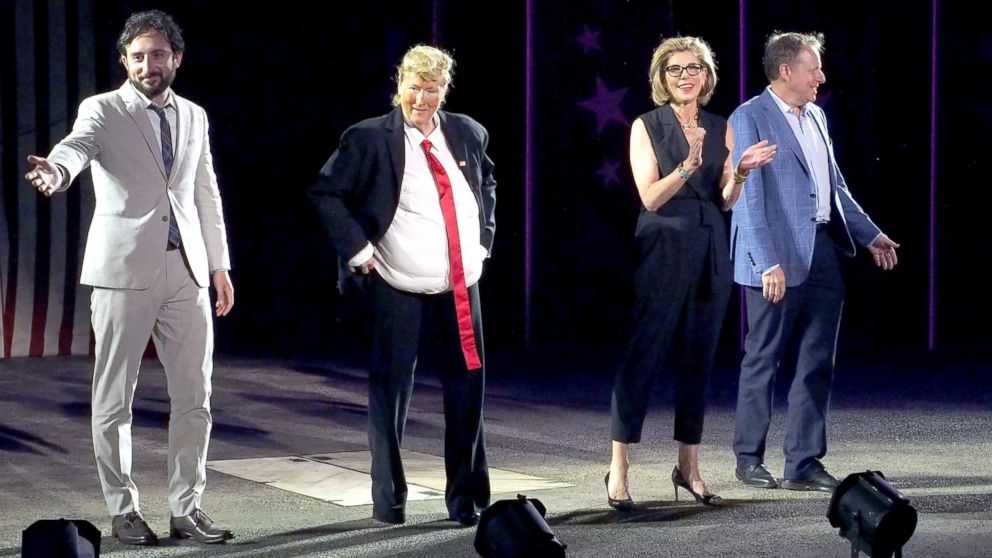PHOTO: Jeremy McCarter, Meryl Streep, Christine Baranski and Jim Shapiro perform onstage at the 2016 Public Theater Gala at Delacorte Theater, June 6, 2016, in New York City.
