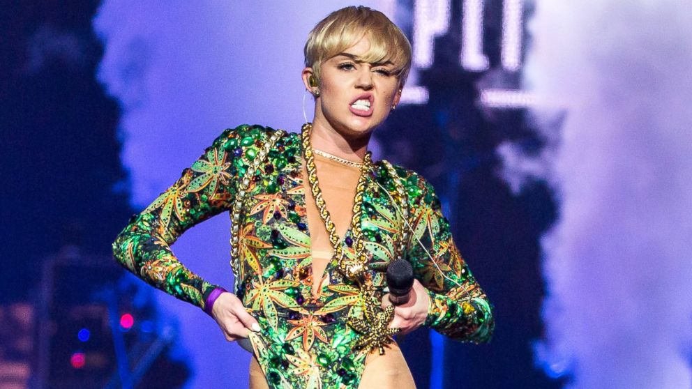 Miley Cyrus performs during her Bangerz Tour at The Palace of Auburn Hills, April 12, 2014 in Auburn Hills, Mich.