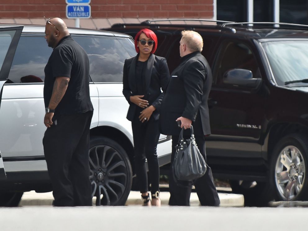 PHOTO: Singer Monica arrives at Bobbi Kristina Brown's funeral at St. James United Methodist Church in Alpharetta, Ga., Aug. 1, 2015.