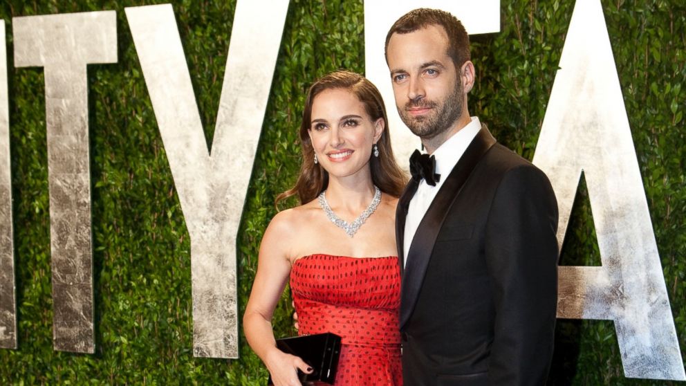 PHOTO: Natalie Portman, left, and husband Benjamin Millepied arrive at the Vanity Fair Oscar Party, for the 84th Annual Academy Awards, at the Sunset Tower on Feb. 26, 2012 in West Hollywood, Calif.