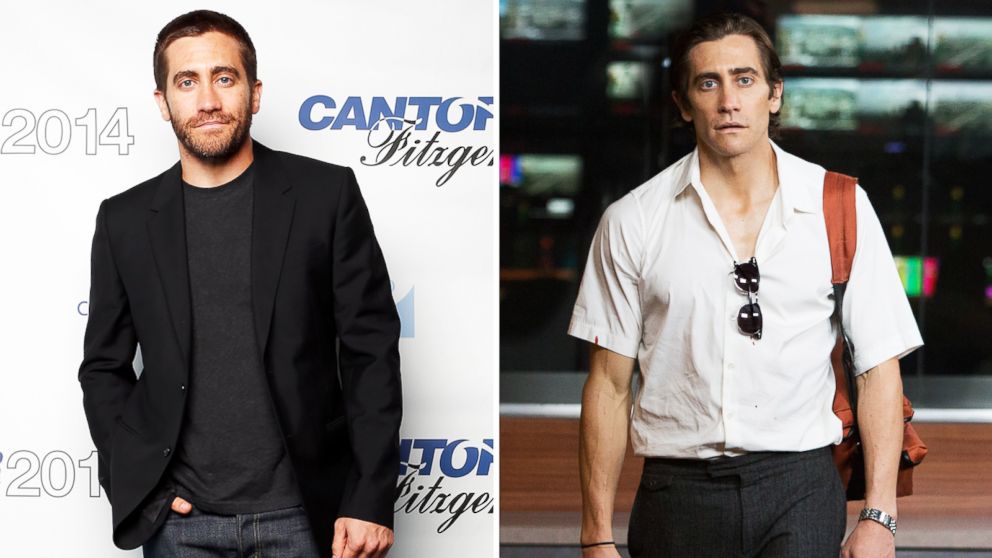 PHOTO: Left, Jake Gyllenhaal attends Annual Charity Day Hosted by Cantor Fitzgerald and BGC at Cantor Fitzgerald on Sept. 11, 2014; right, Jake Gyllenhaal is seen in this movie still for his upcoming movie "Nightcralwer."