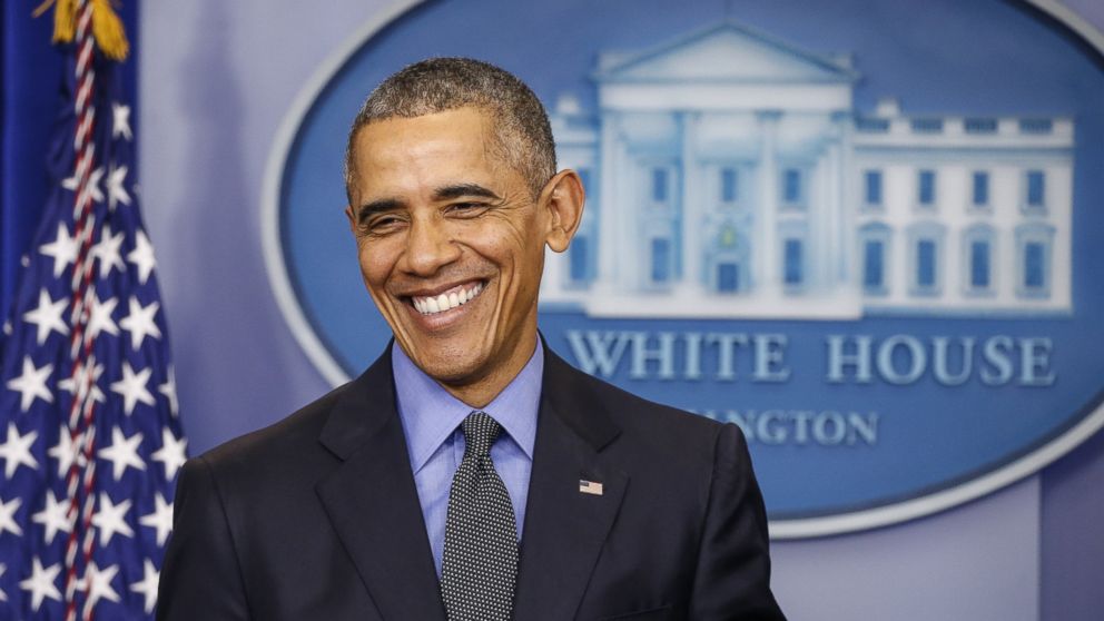 President Barack Obama smiles at the end of the year news conference at the White House in Washington on Dec. 18, 2015.