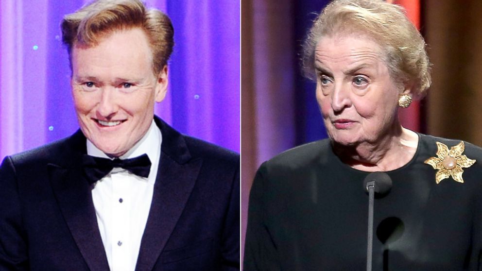 Conan O'Brien, left, is pictured on Oct. 8, 2014 in Beverly Hills, Calif. Madeleine Albright, right, is pictured on Sept. 21, 2014 in New York City. 