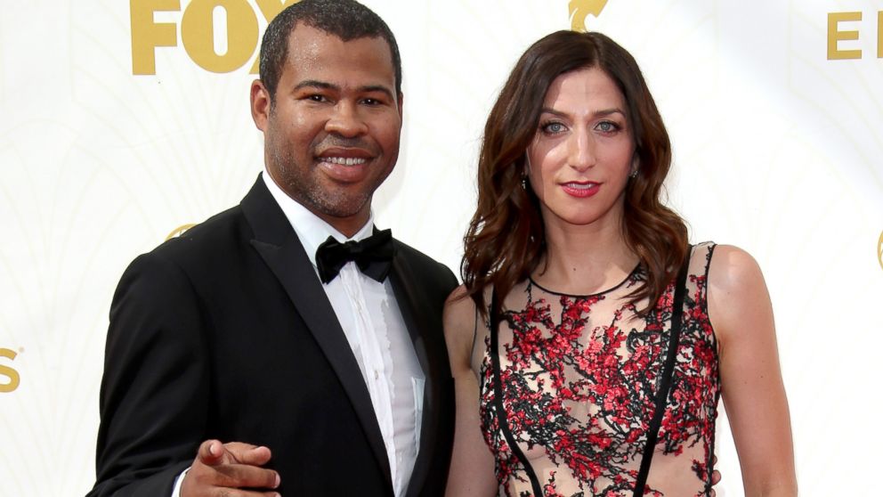 Jordan Peele and Chelsea Peretti arrive at the 67th Annual Primetime Emmy Awards at the Microsoft Theater, Sept. 20, 2015, in Los Angeles.