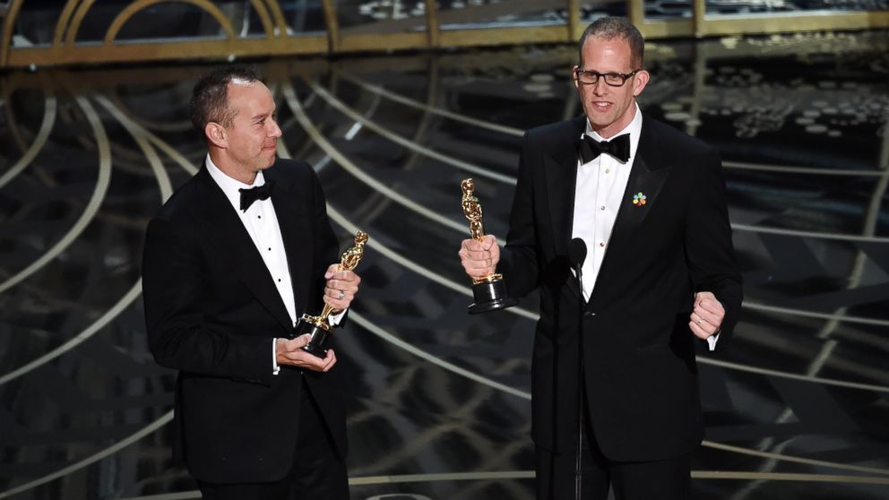 PHOTO: Jonas Rivera, left, and Pete Docter accept the Best Animated Feature Film award for 'Inside Out' onstage during the 88th Annual Academy Awards at the Dolby Theater, Feb. 28, 2016 in Hollywood, California.