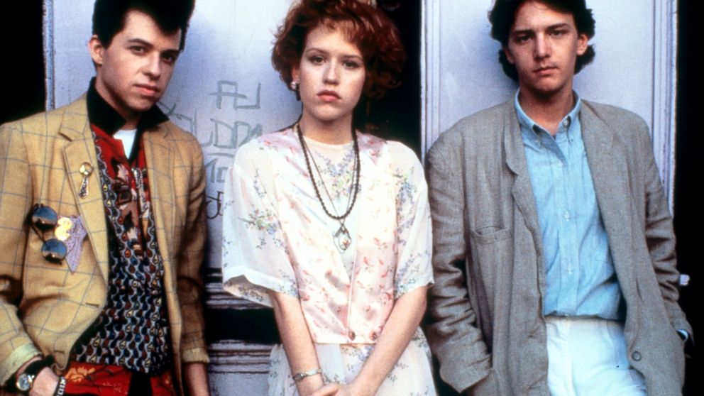 Jon Cryer, Molly Ringwald and Andrew McCarthy on set of the film 'Pretty In Pink', 1986. 