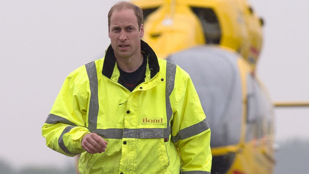 Prince William, The Duke of Cambridge, is pictured as he begins his new job with the East Anglian Air Ambulance at Cambridge Airport on July 13, 2015 in Cambridge, England. 