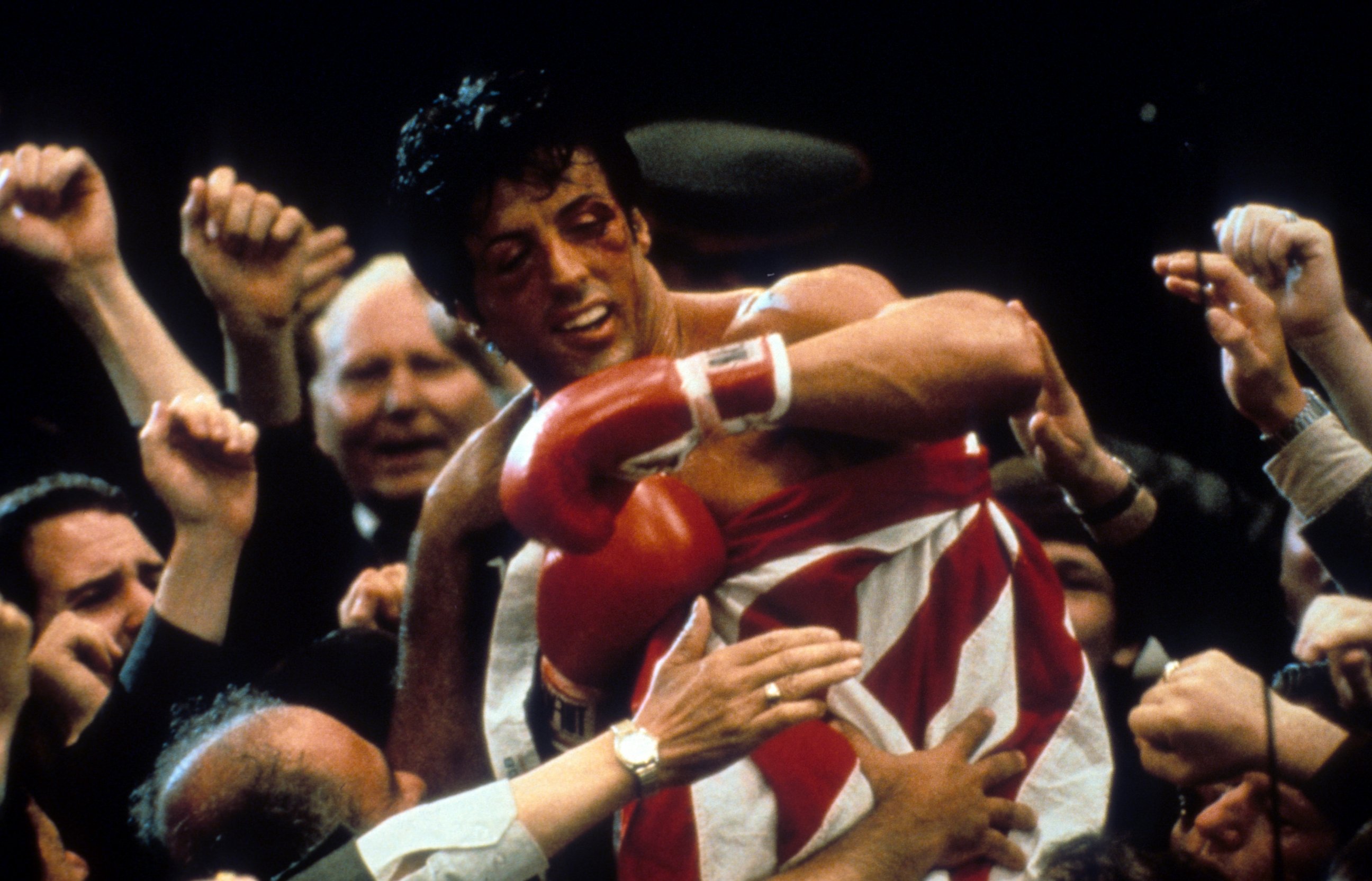 PHOTO: Sylvester Stallone after winning in a scene from the film "Rocky IV", 1985.