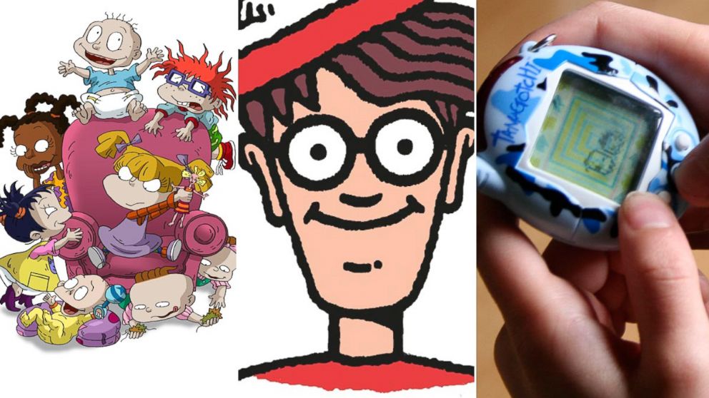 From left, the cast of the Rugrats, Waldo of the "Where's Waldo?" book series, and a person playing with a Tamagotchi. 