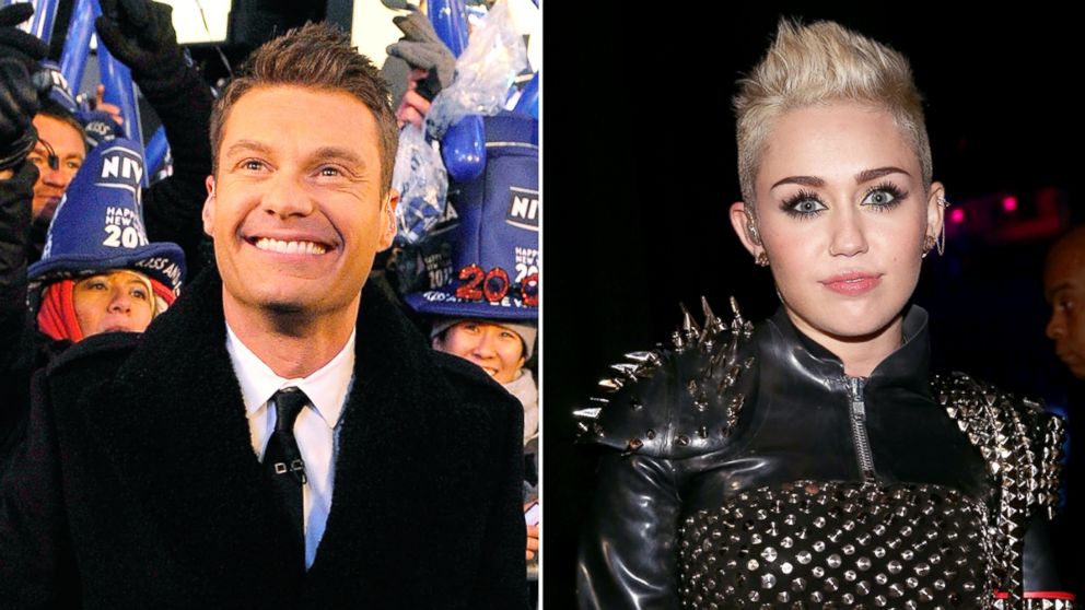 Ryan Seacrest at Dick Clark's New Year's Rockin' Eve with Ryan Seacrest 2011 in Times Square on Dec. 31, 2010 in New York. Miley Cyrus attends "VH1 Divas" 2012 on Dec. 16, 2012 in Los Angeles.
