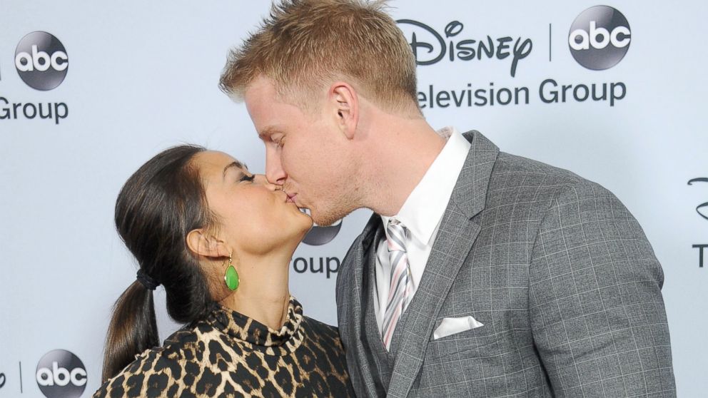 Sean Lowe and Catherine Giudici arrive at the ABC/Disney TCA Winter Press Tour party at The Langham Huntington Hotel and Spa, Jan. 17, 2014, in Pasadena, Calif.  