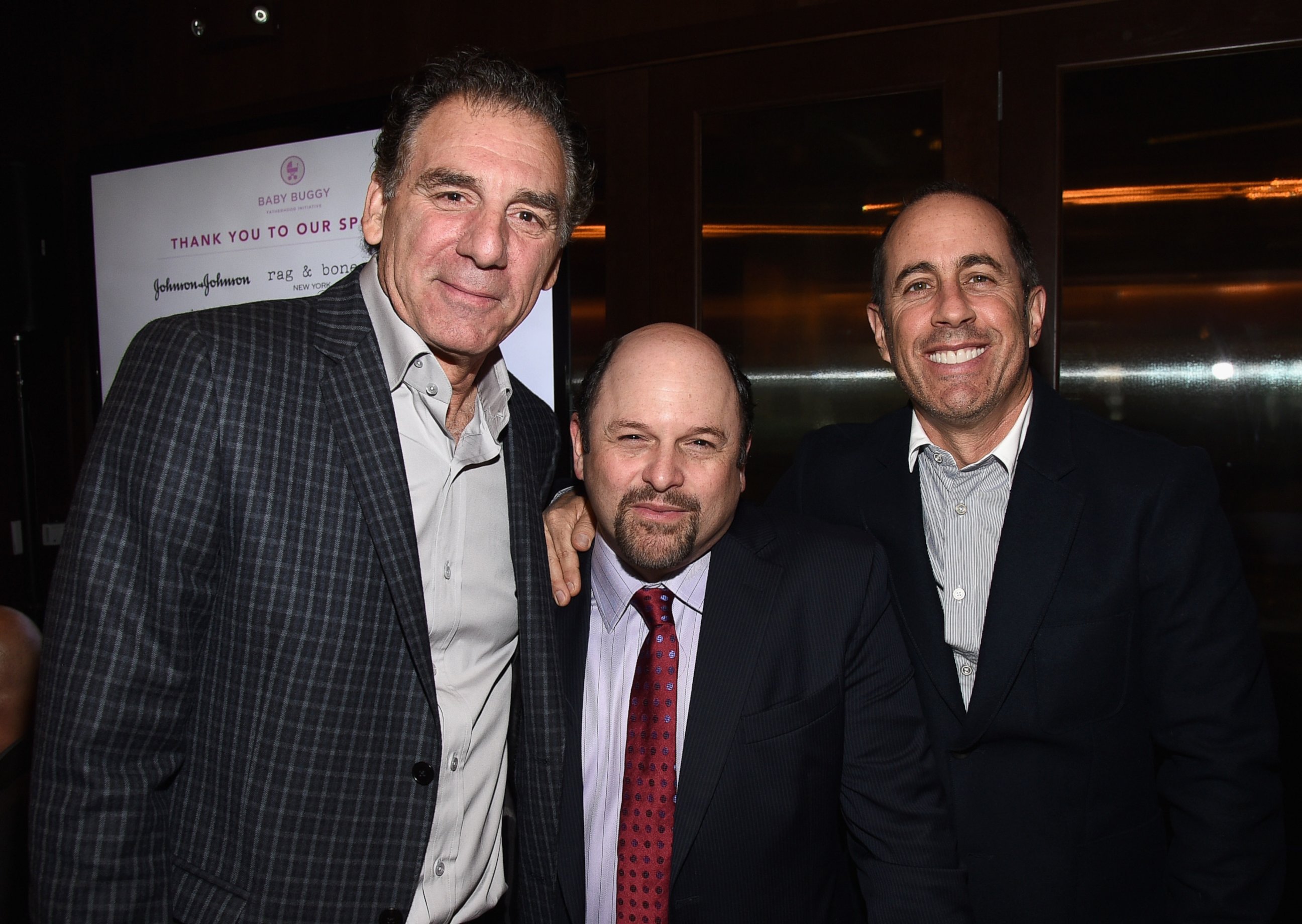 PHOTO: Actors Michael Richards, Jason Alexander and host Jerry Seinfeld attend the Inaugural Los Angeles Fatherhood Lunch to Benefit Baby Buggy hosted by Jerry Seinfeld at The Palm Restaurant, March 4, 2015, in Beverly Hills, Calif. 