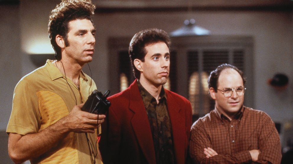 PHOTO: From left, Michael Richards as Cosmo Kramer, Jerry Seinfeld as himself, and Jason Alexander as George Costanza are seen in an episode of "Seinfeld."