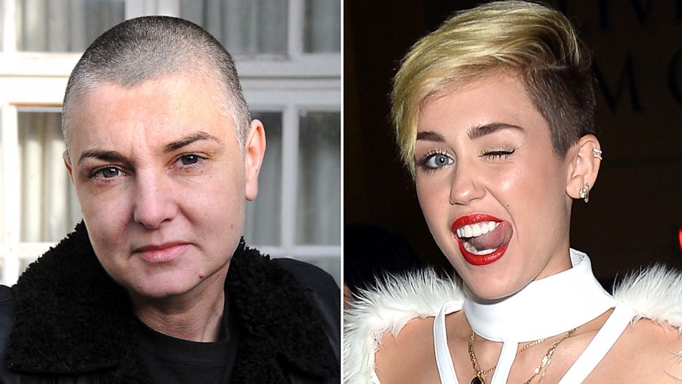 Irish singer and song-writer Sinead O'Connor in her home in County Wicklow, Republic Of Ireland, Feb. 3, 2012. Miley Cyrus attends the iHeartRadio Music Festival, Sept. 21, 2013, in Las Vegas.