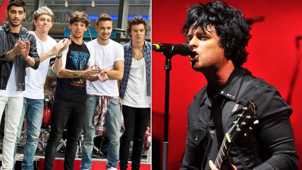 One Direction, left, and Billy Joe Armstrong.