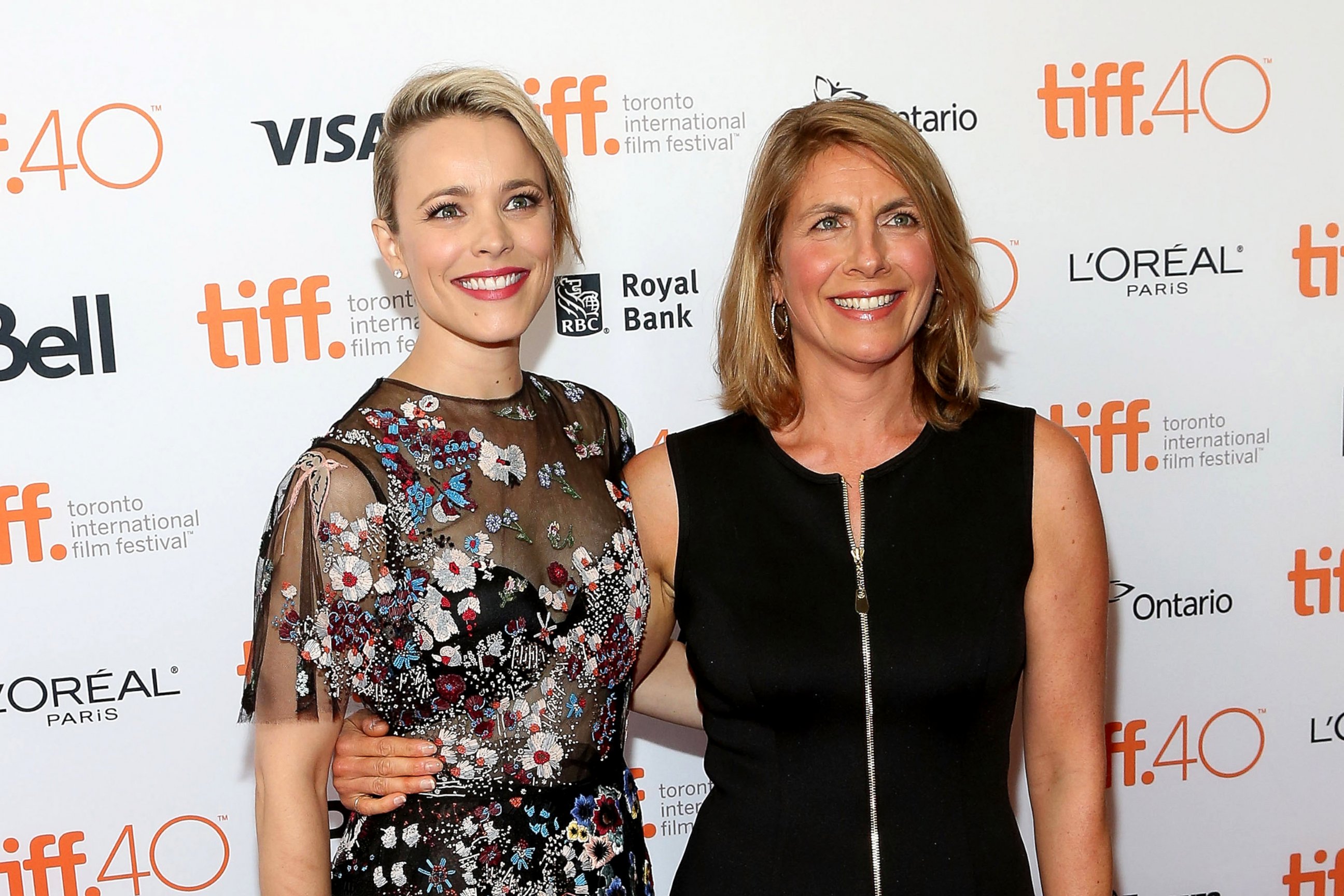 PHOTO: Rachel McAdams, left, and Sasha Pfeiffer pose together at the premiere of "Spotlight" at Princess of Wales Theatre during the 2015 Toronto International Film Festival, Sept. 14, 2015, in Toronto.