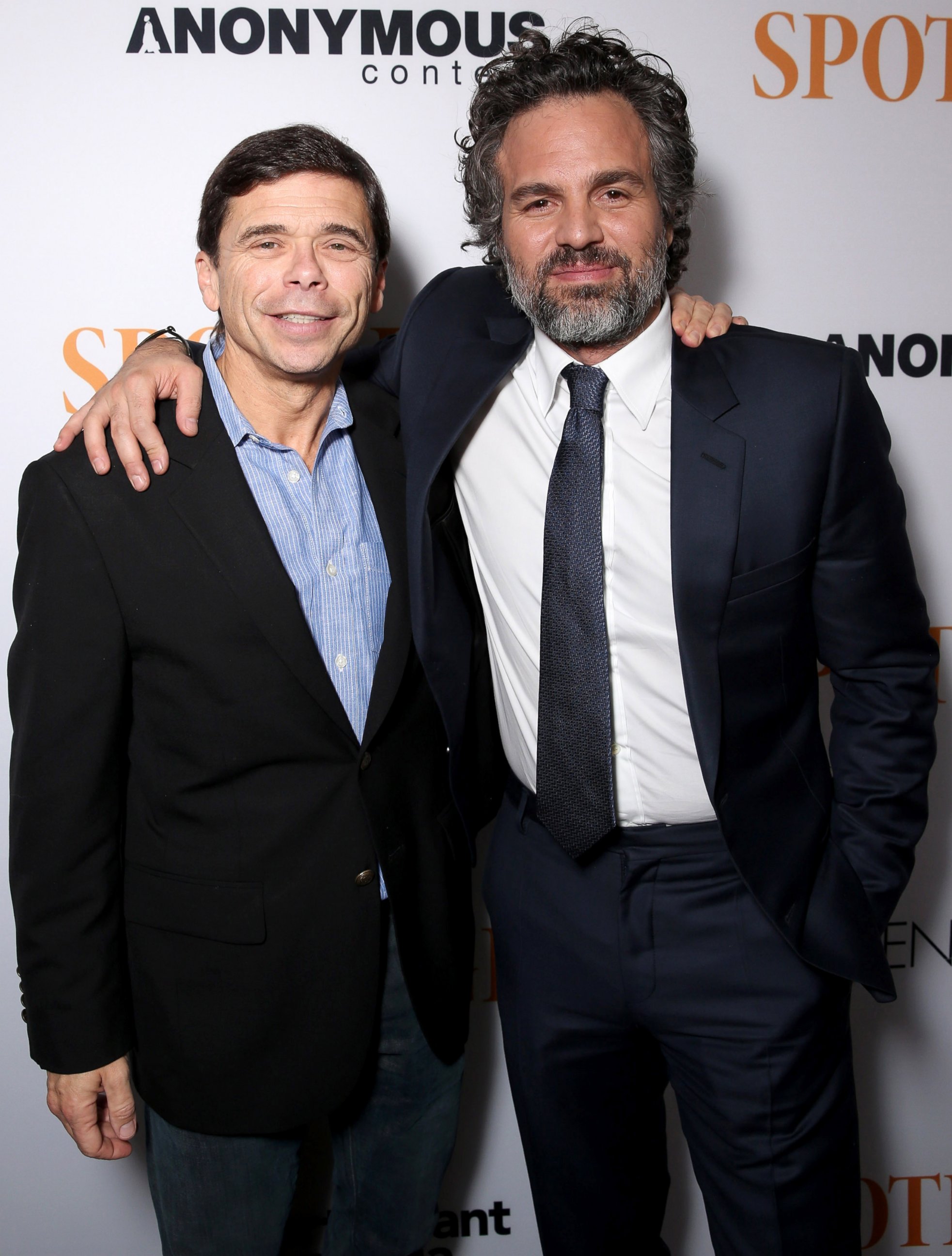 PHOTO: Michael Rezendes and Mark Ruffalo attend the screening of Open Roads Films' "Spotlight," Nov. 3, 2015, in Los Angeles.